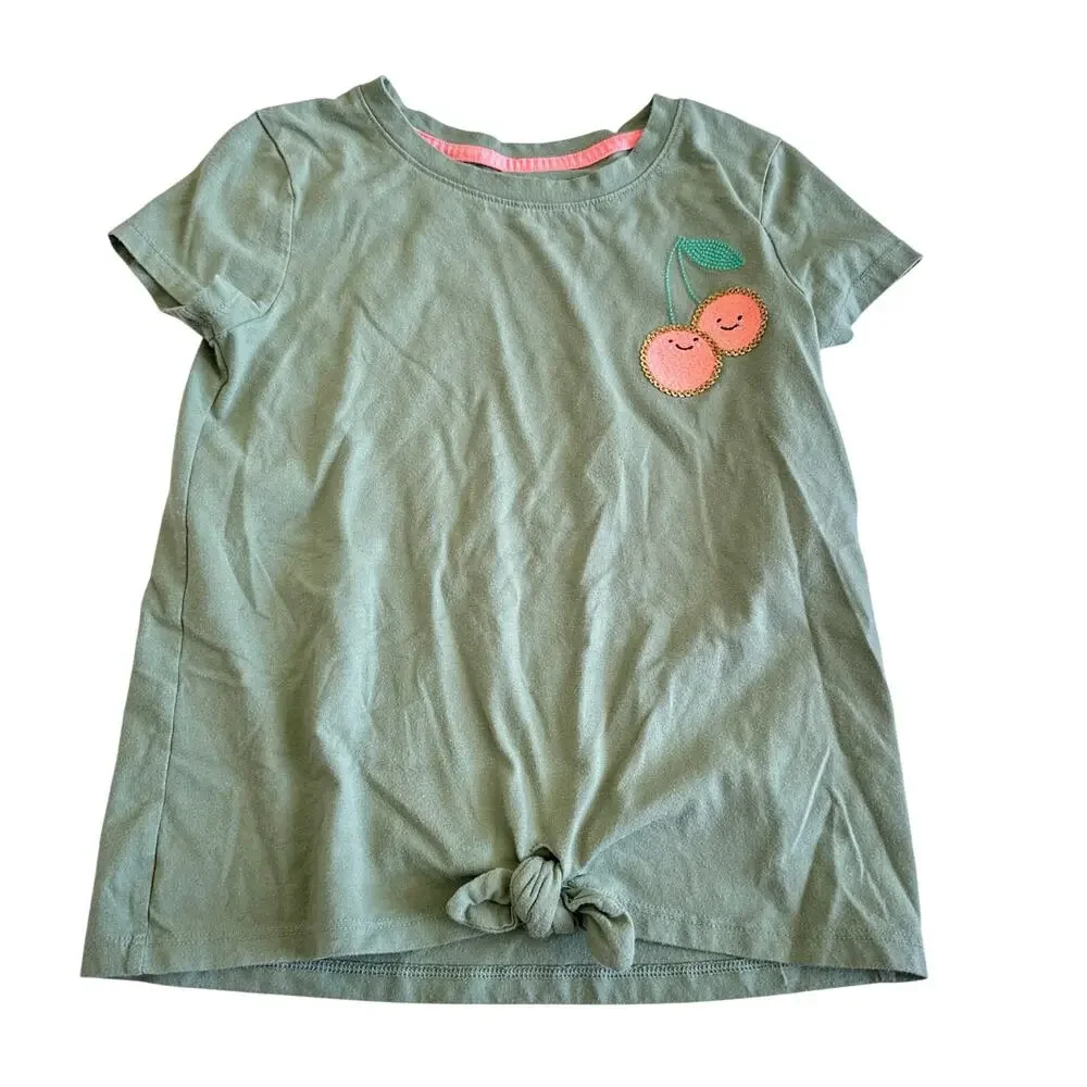 Cat & Jack Green Knit Shirt with Cherry Appliqué medium 7/8